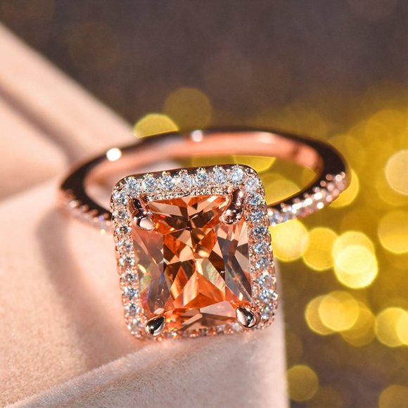 💍 Luxury Gemstone Rectangle Champagne Rose Gold Ring for Women, VIP151 - Picture 5 of 7